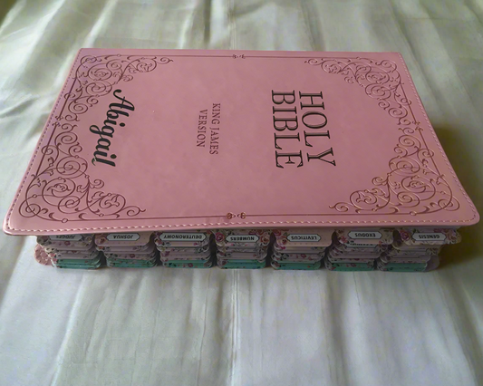 Personalized KJV Giant Print Bible – Pink Faux Leather, 14-Point Text, Free “He Restores My Soul” Journal, Debossed Bible