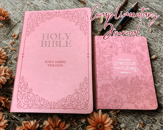 Personalized KJV Giant Print Bible – Pink Faux Leather, 14-Point Text, Free “More Precious than Rubies” Journal, Debossed Bible
