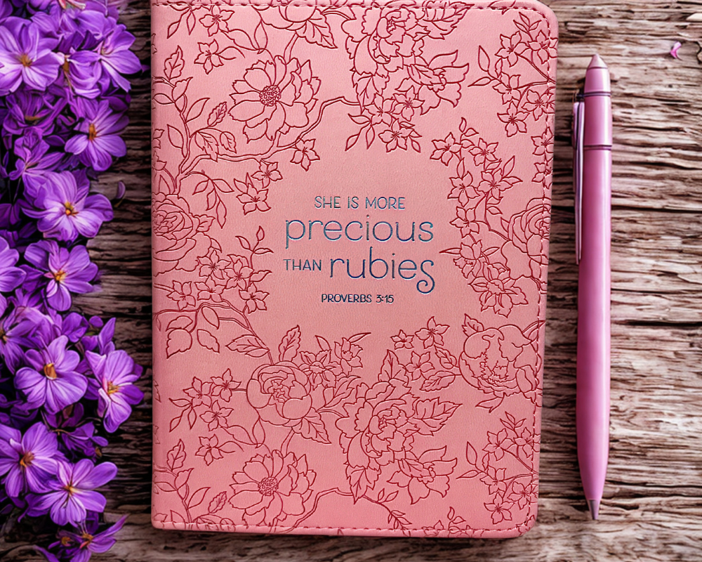 Personalized KJV Giant Print Bible – Pink Faux Leather, 14-Point Text, Free “More Precious than Rubies” Journal, Debossed Bible