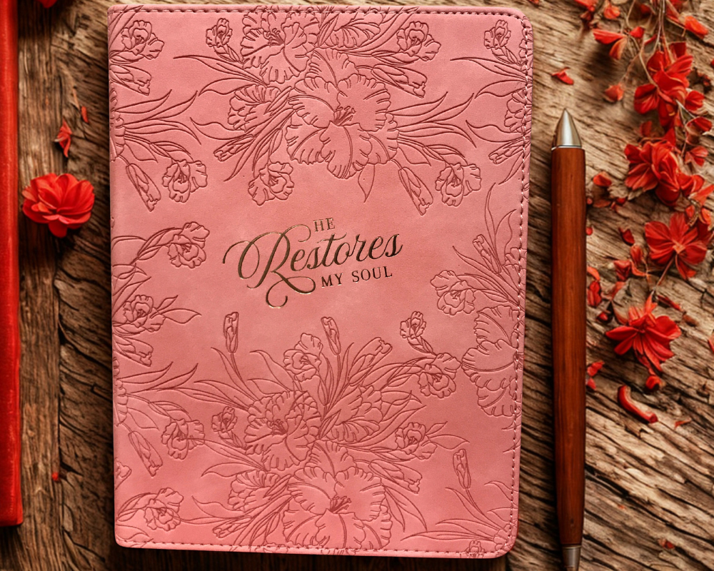 Personalized KJV Giant Print Bible – Pink Faux Leather, 14-Point Text, Free “He Restores My Soul” Journal, Debossed Bible