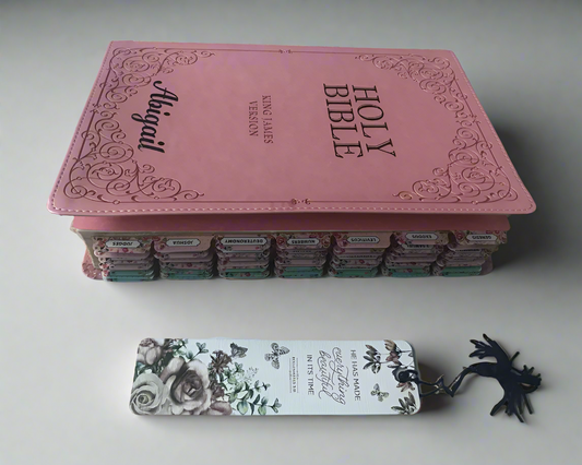 Personalized and tabs Pink KJV Giant Print Bible | LeatherSoft Cover